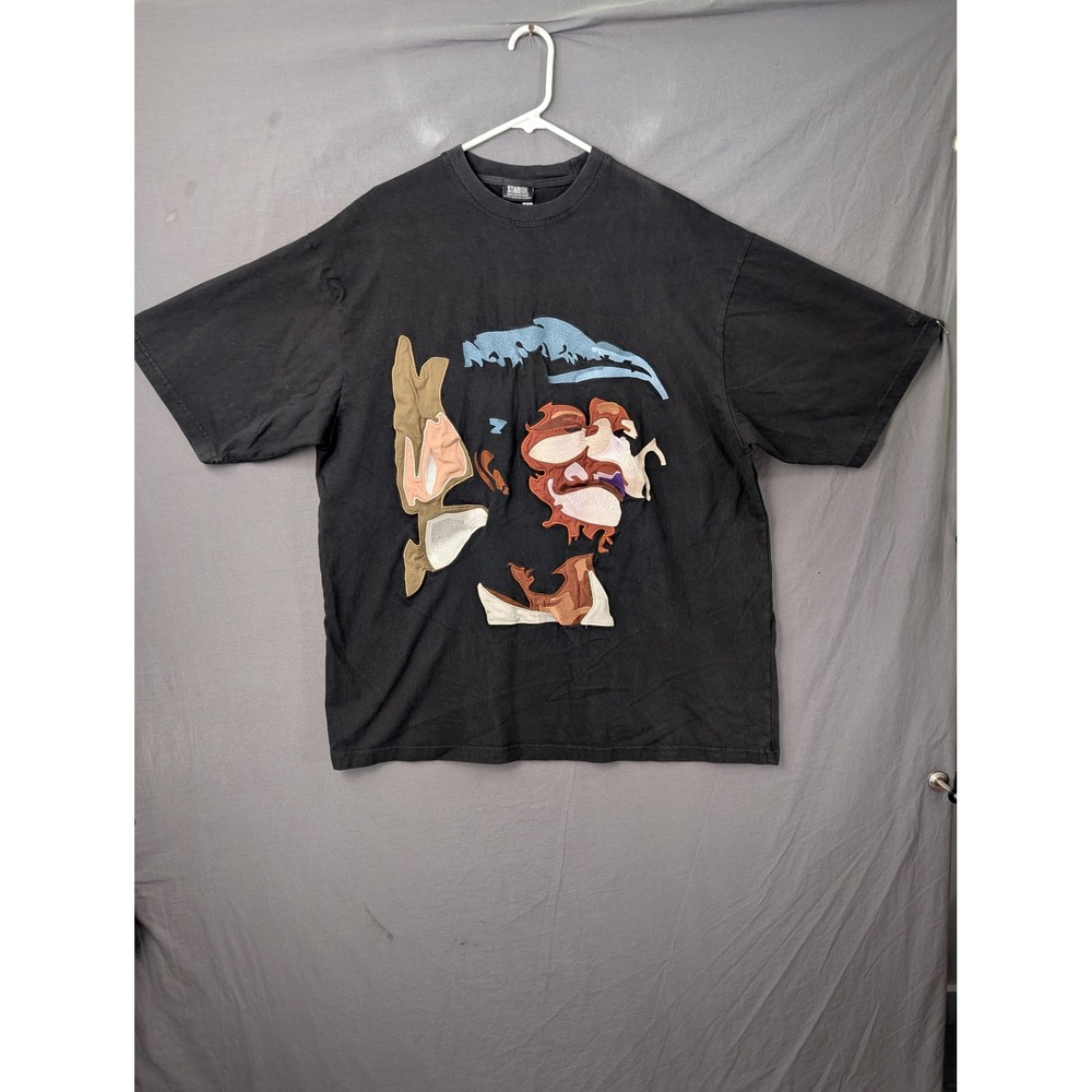 Star Co Unrestricted Denim Mens 2XL Graphic T-Shirt Black Abstract Face Patch
